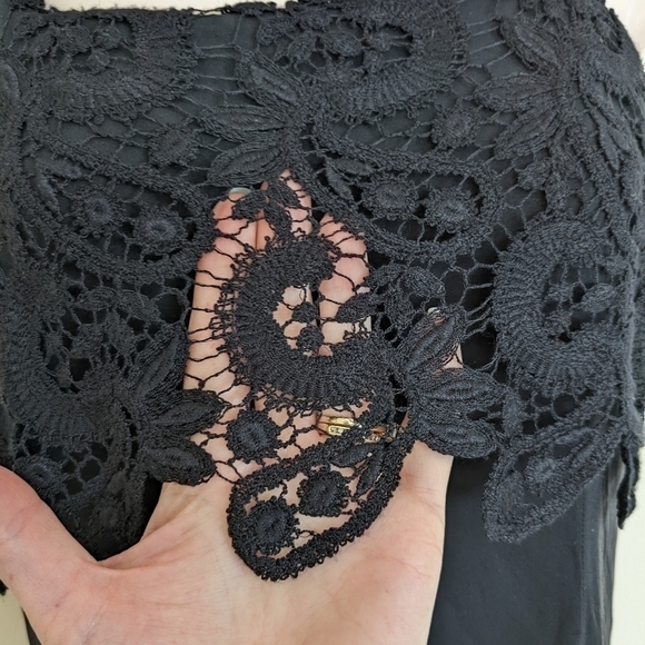 Vintage LAURA ASHLEY silk crochet lace maxi black dress 6 small - Picture 5 of 11